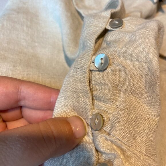 Talbots Women 16P A Line Dress Irish Linen Beige Button Front Short Cap Sleeve - Picture 5 of 7